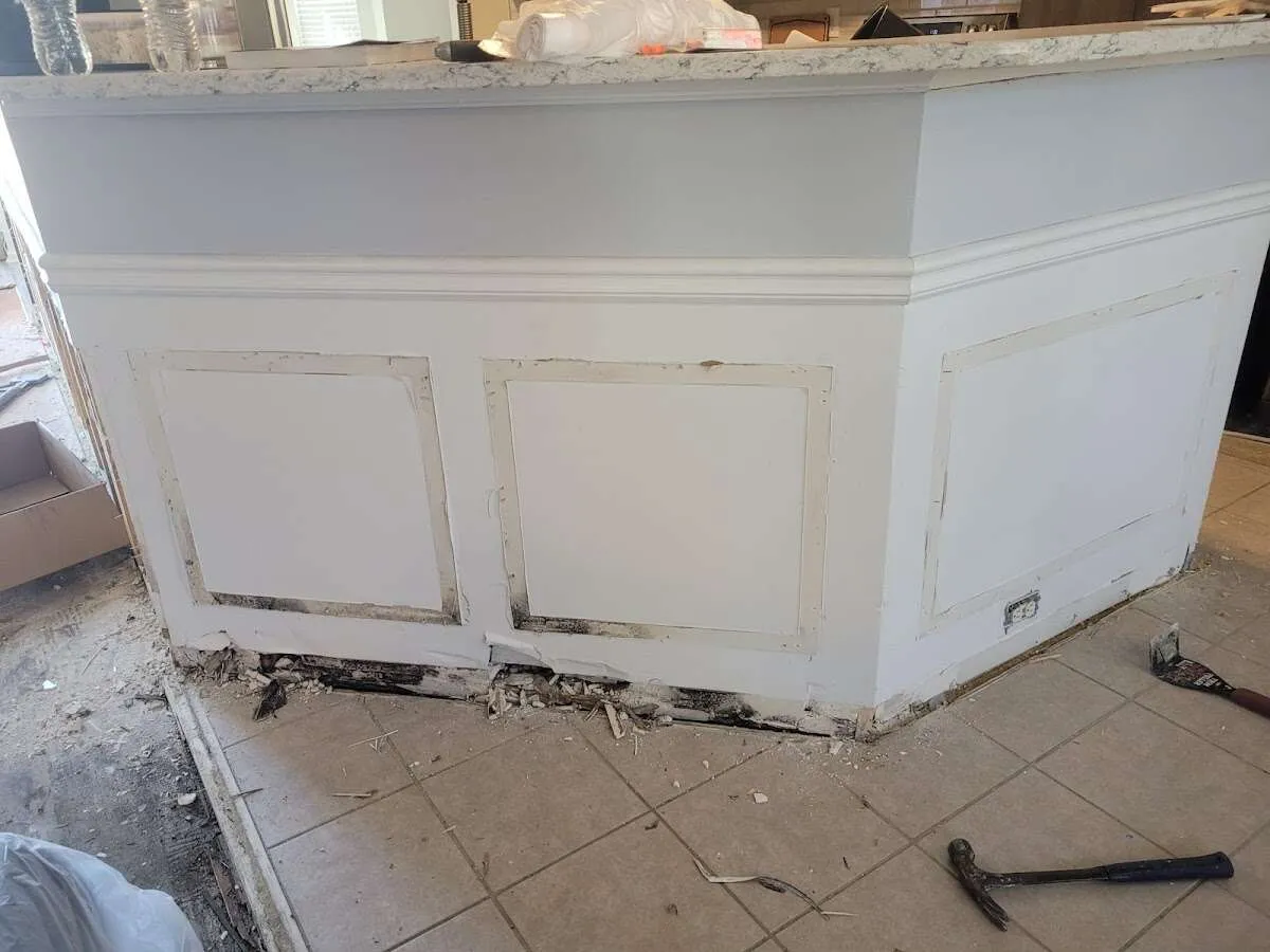 Water damage and mold on kitchen during Storm Damage Restoration in Colebrookdale